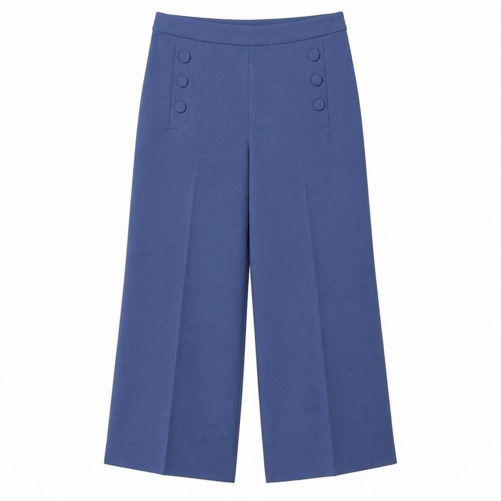 MILLY Sailor Inspired Wide-Leg Pant Sz 4 Navy Stretch Nautical Career Casual EUC